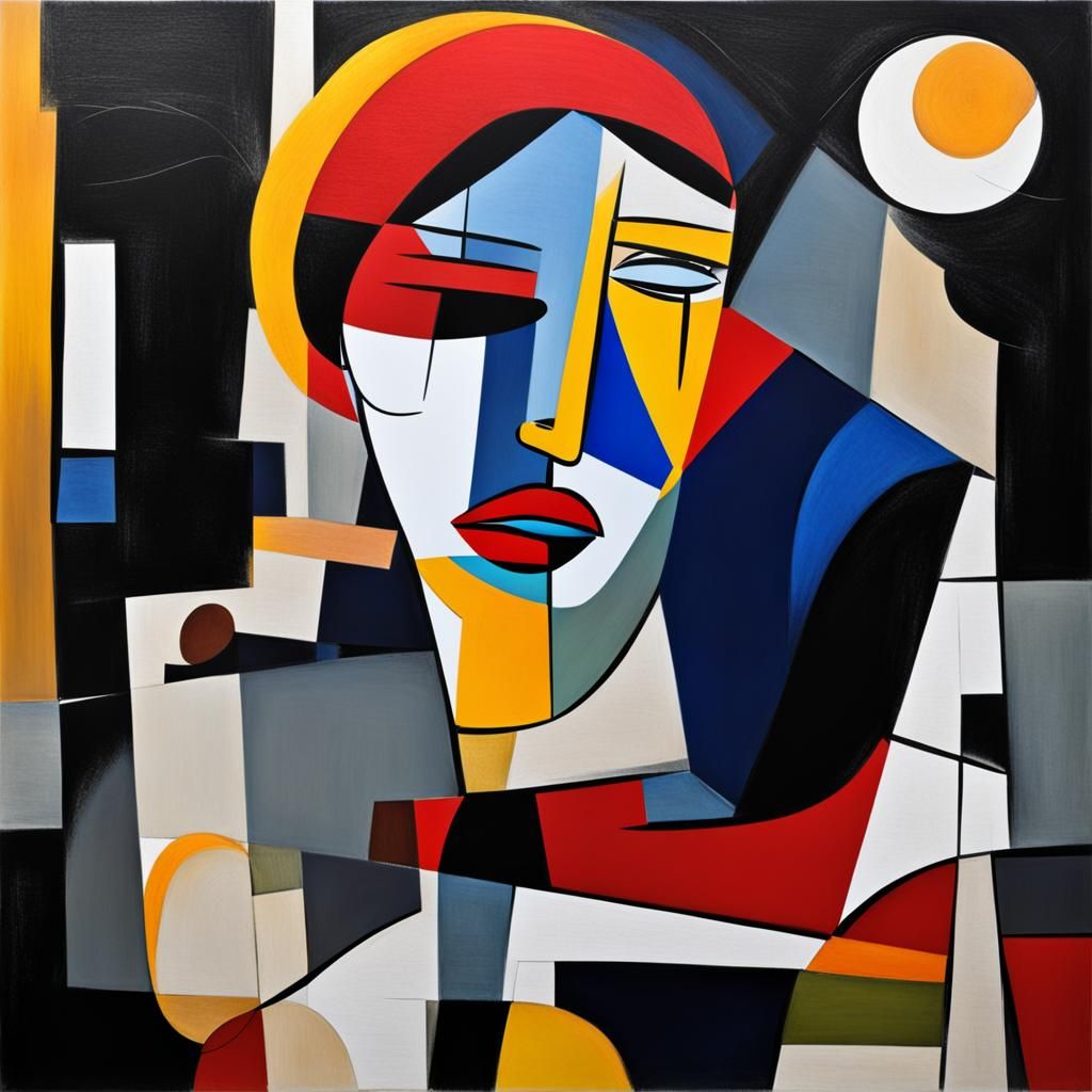 Abstract Picasso-Style Portrait of a Sad Woman
