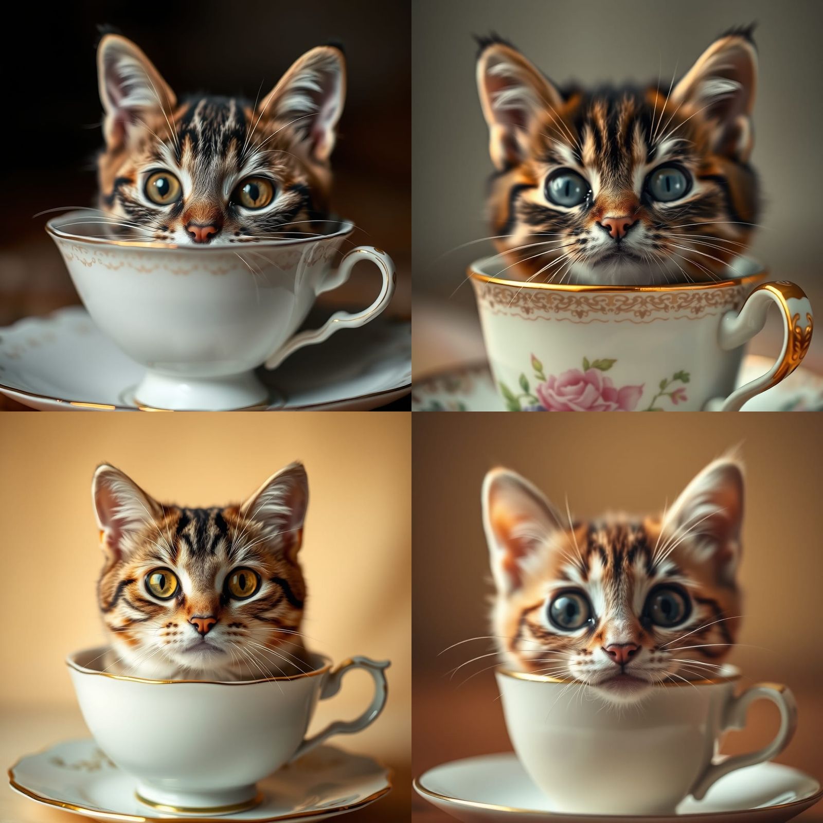 Cat Peeking from Teacup: Professional Color Portrait