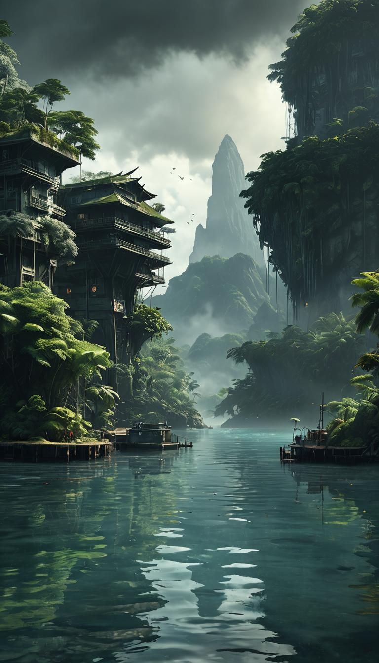 Sci-Fi Island: Hyperrealistic Digital Matte Painting