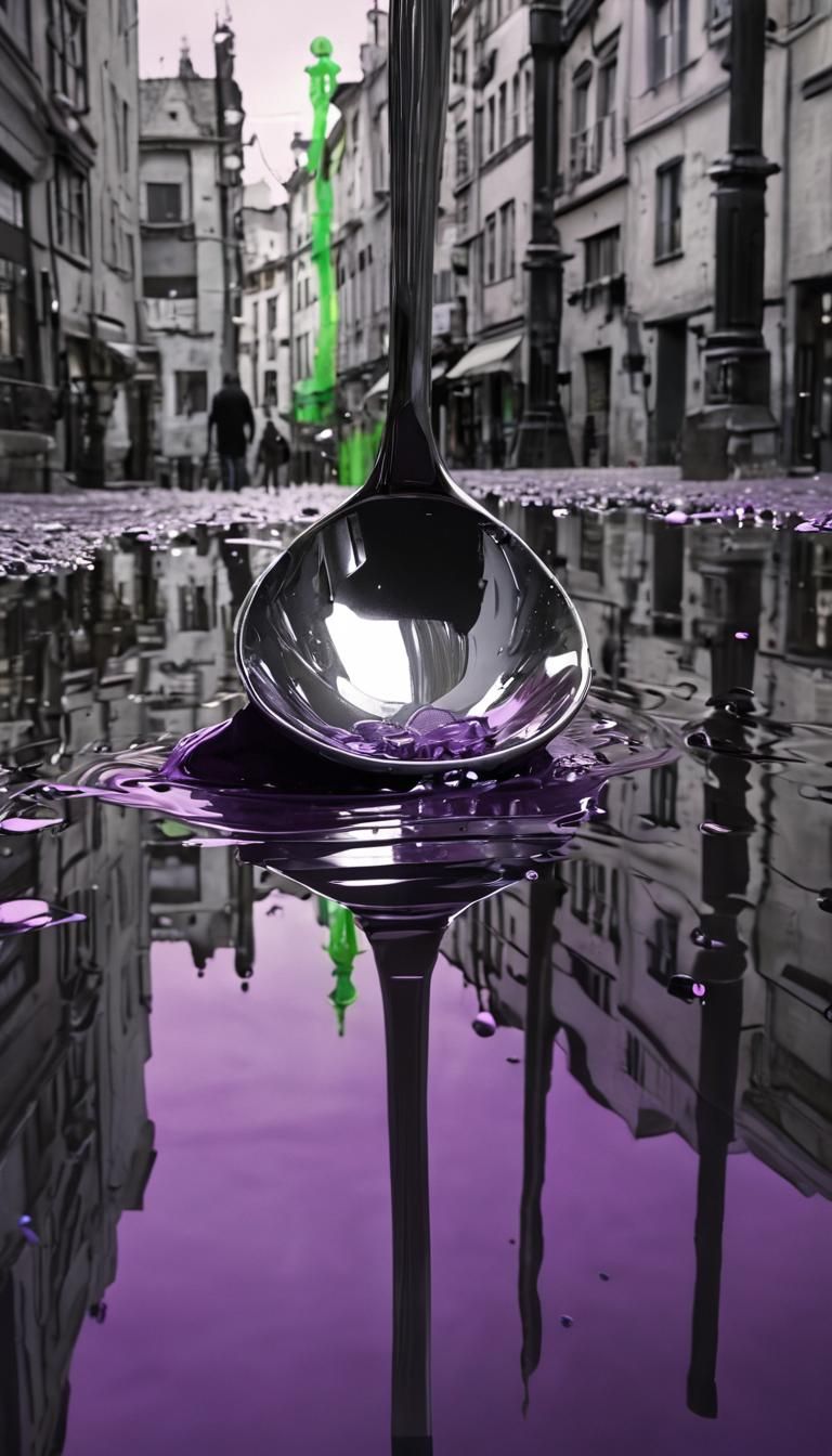 Surreal Dystopian Spoon Bender in a Neon Cityscape