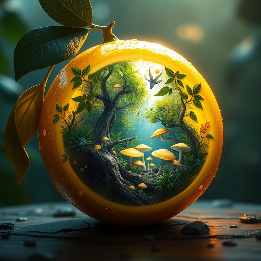 Luminous Lemon Portal to a Tropical Rainforest