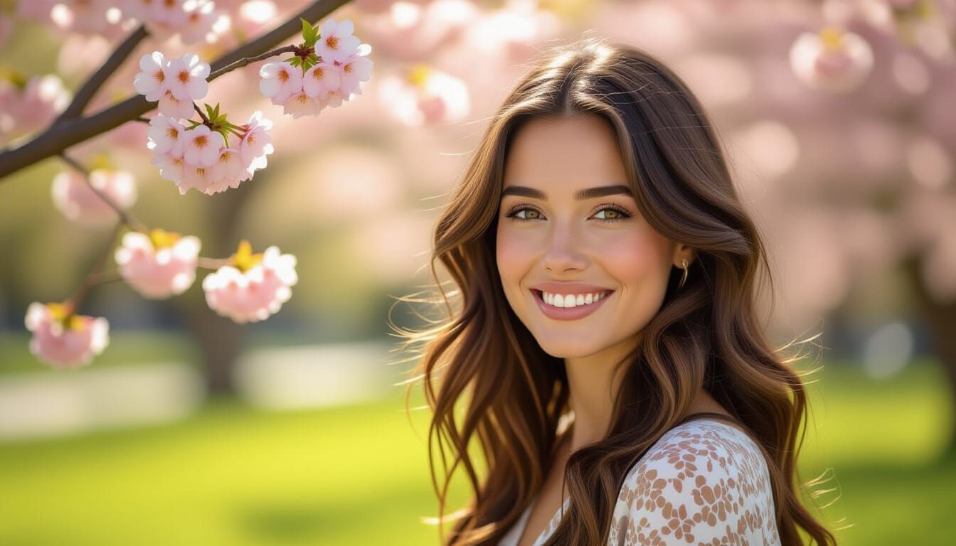 Brunette Woman Smiling in Park, Hergé, Bilal, Moebius Style