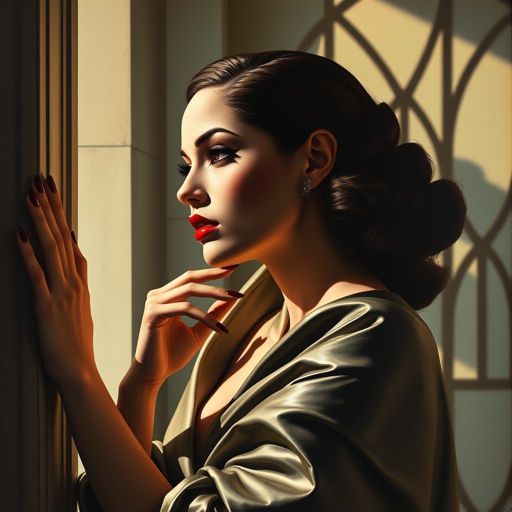 Glamorous Art Deco Woman Portrait with Geometric Folds