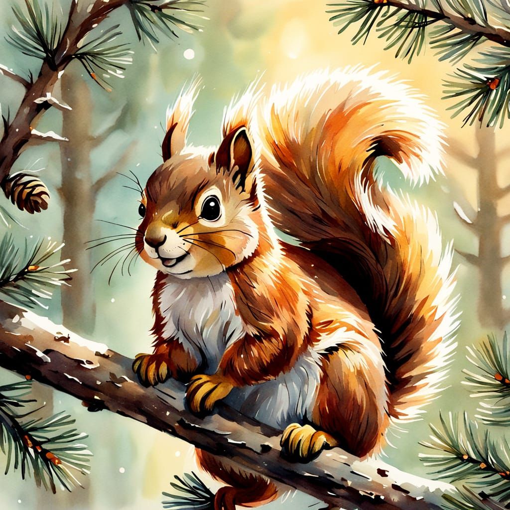 Whimsical Squirrel Illustration in Children's Book Style