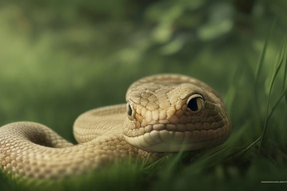Adorable Snake Sleeping in Grass, Detailed 3D Matte Painting