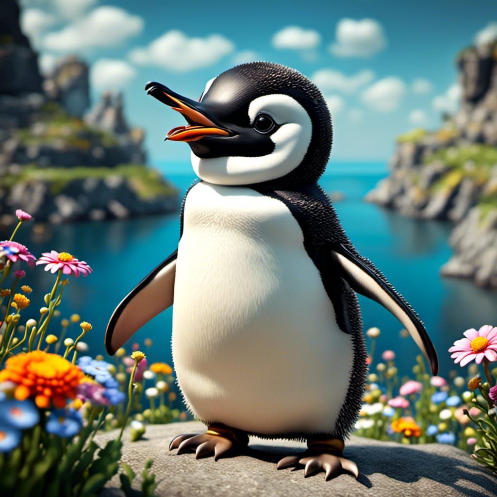 Happy Chibi Penguin in Pop Surrealism