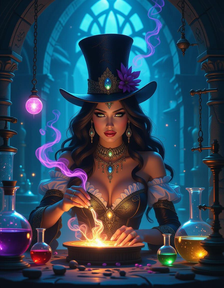 Exotic Queen Crafts Potions in Epic Alchemist Lab