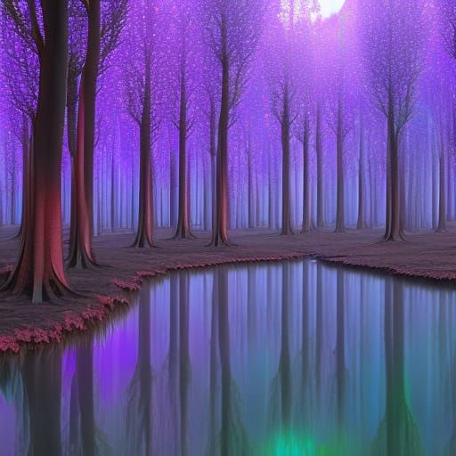 Futuristic Liquid Metal Stream in Astral Forest