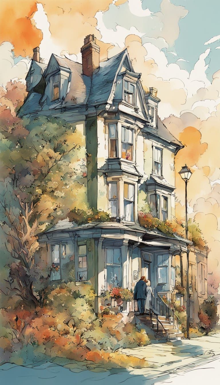 Vibrant Wonky Townhouse under Golden Hour