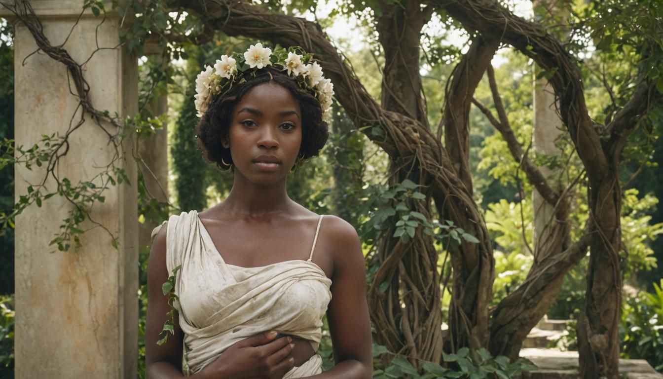 Marble Sculpture of Serene African Woman in Neoclassical Sty...