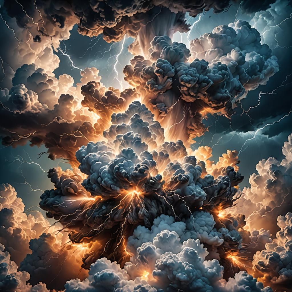 Chaotic Lightning Forms Above Cloudscape: 3D CGI Image