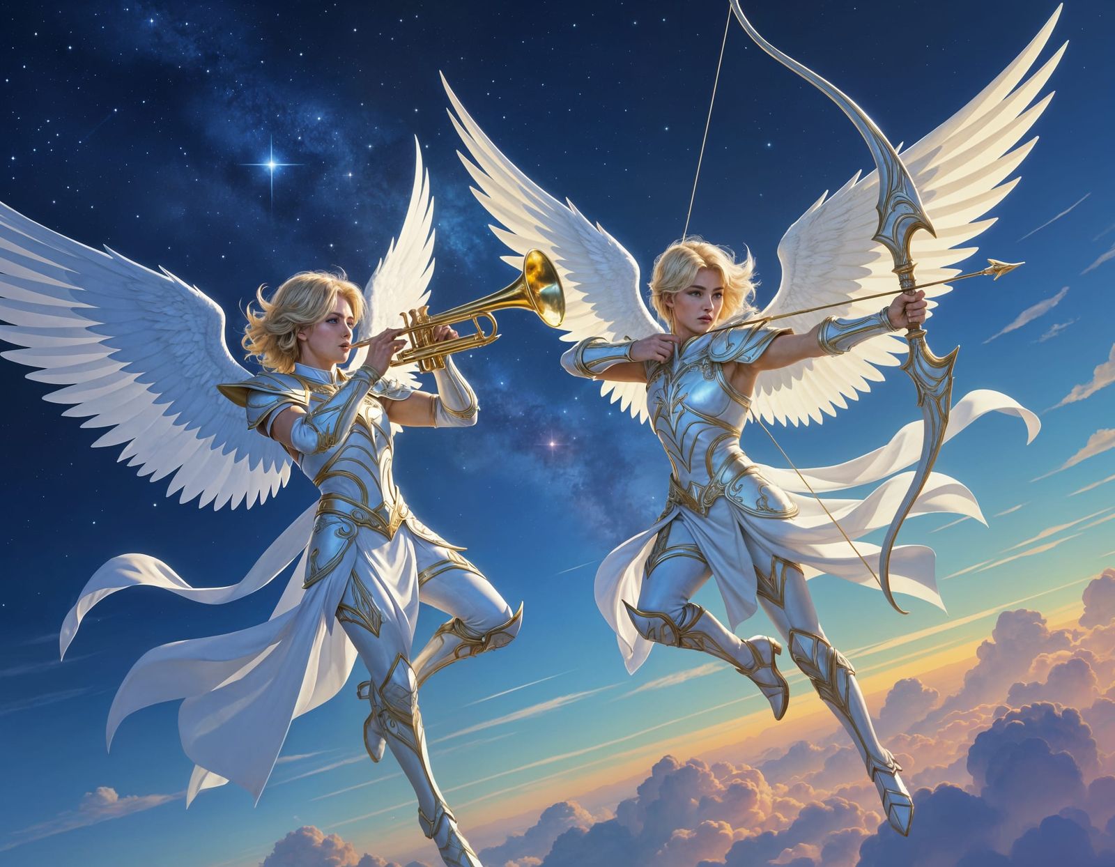 Celestial Angel Warriors in Cosmic Battle Formation