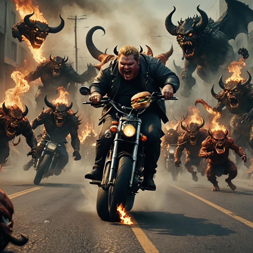 Hellish Motorbike Wheelie: A Cinematic Digital Painting