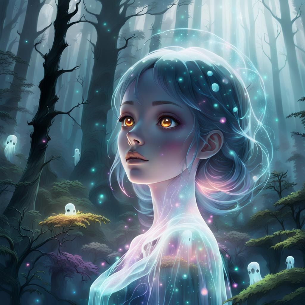 Ethereal Ghost Girl in Dreamy Dark Fantasy Style