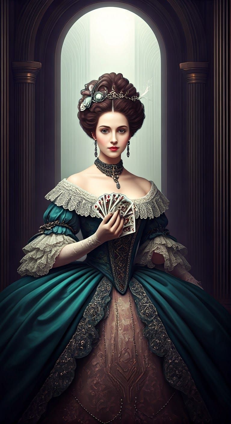 Poker Game in Cyberpunk Art Deco Style