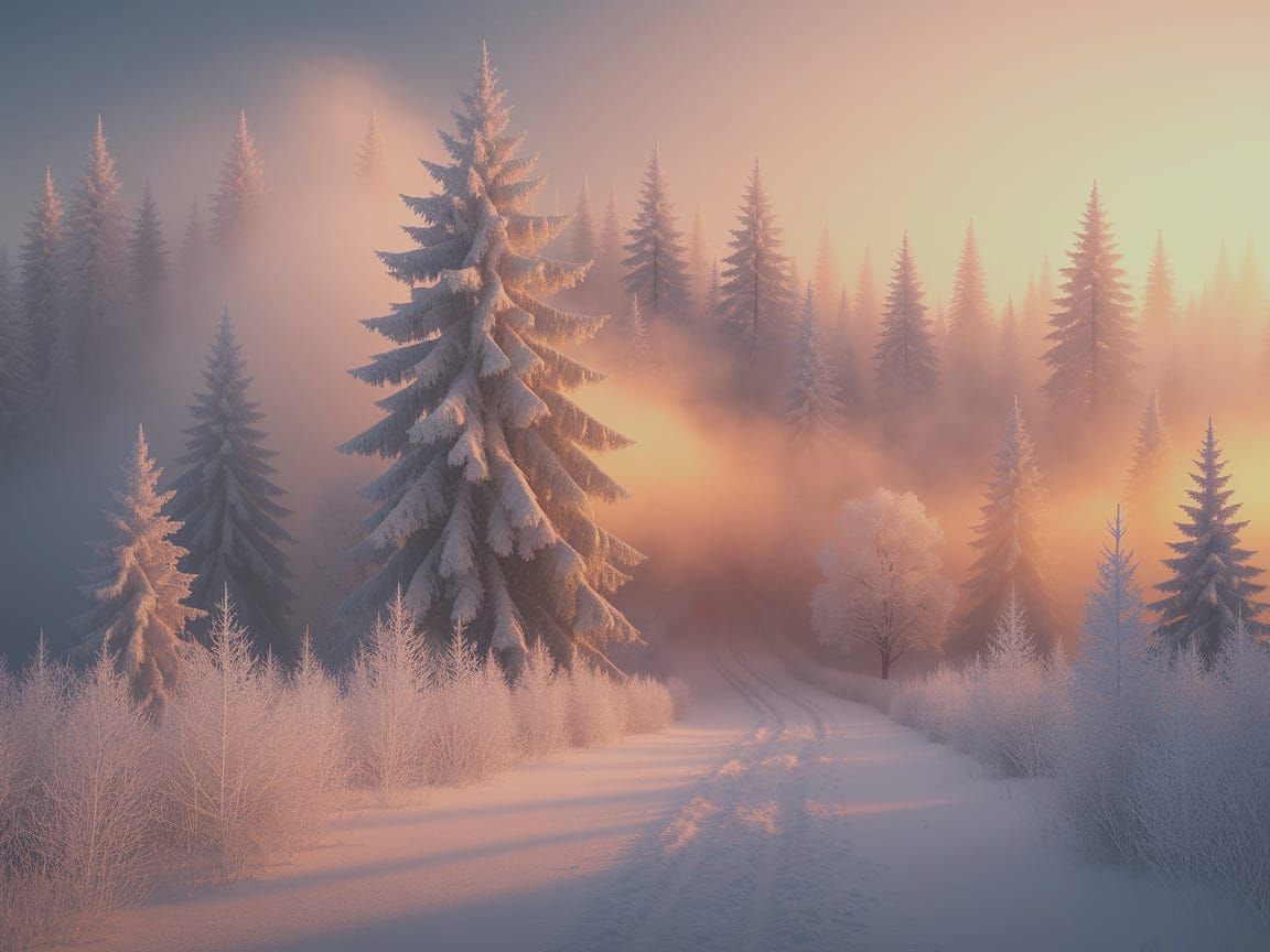 Misty Winter Forest at Dawn - Dramatic Concept Art