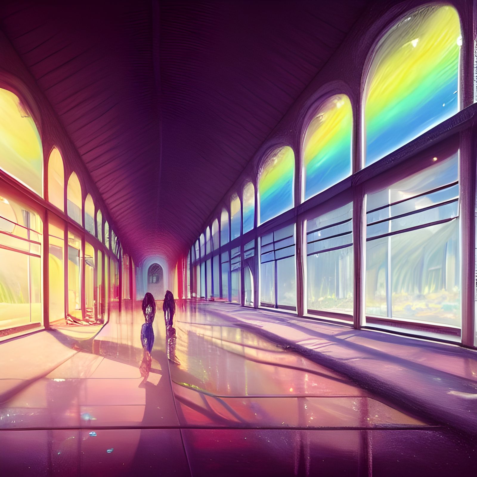 Magic Train Station with Rainbow Prisms