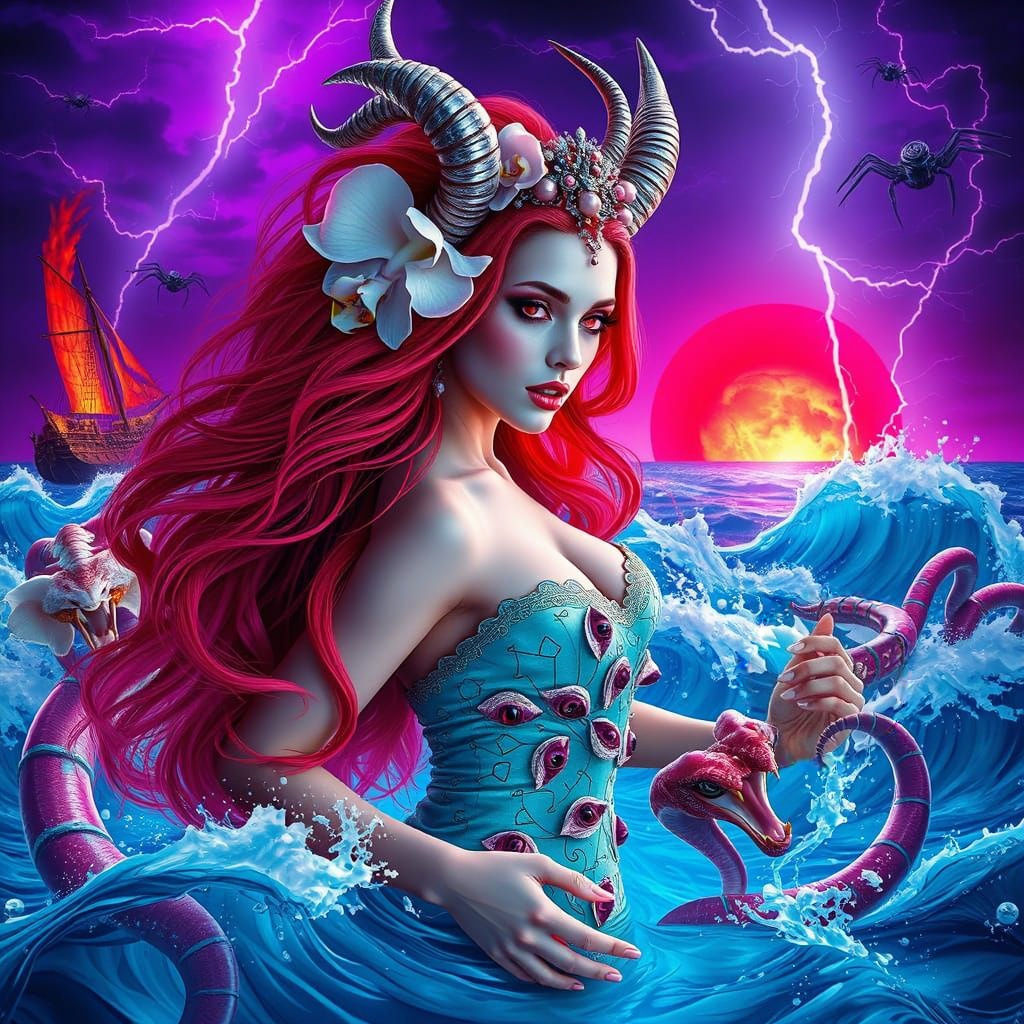 Dramatic Goddess Dancing in a Chaotic Ocean