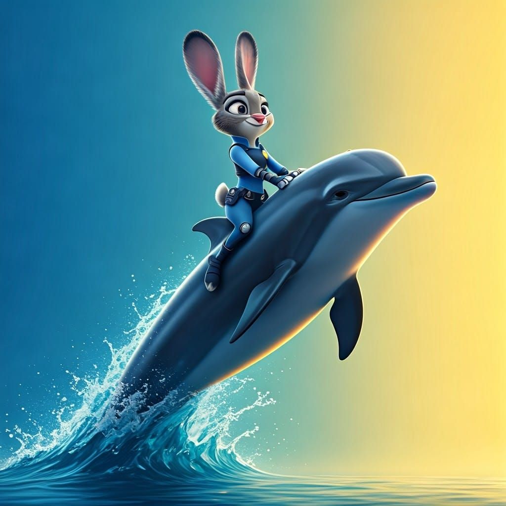 High-Tech Police Bunny Sails Across Ocean on a Dolphin