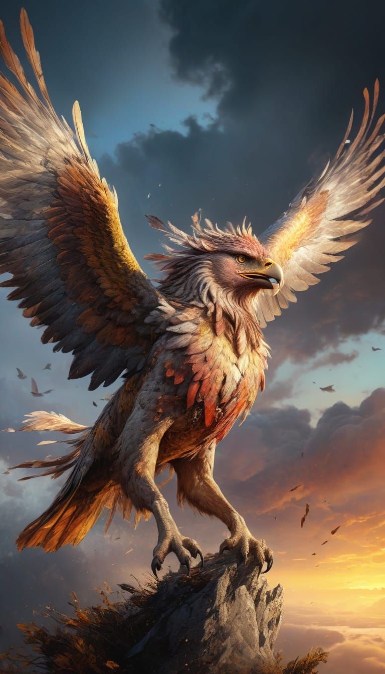 Majestic Griffin Soaring Above Kingdom, Fantasy Art