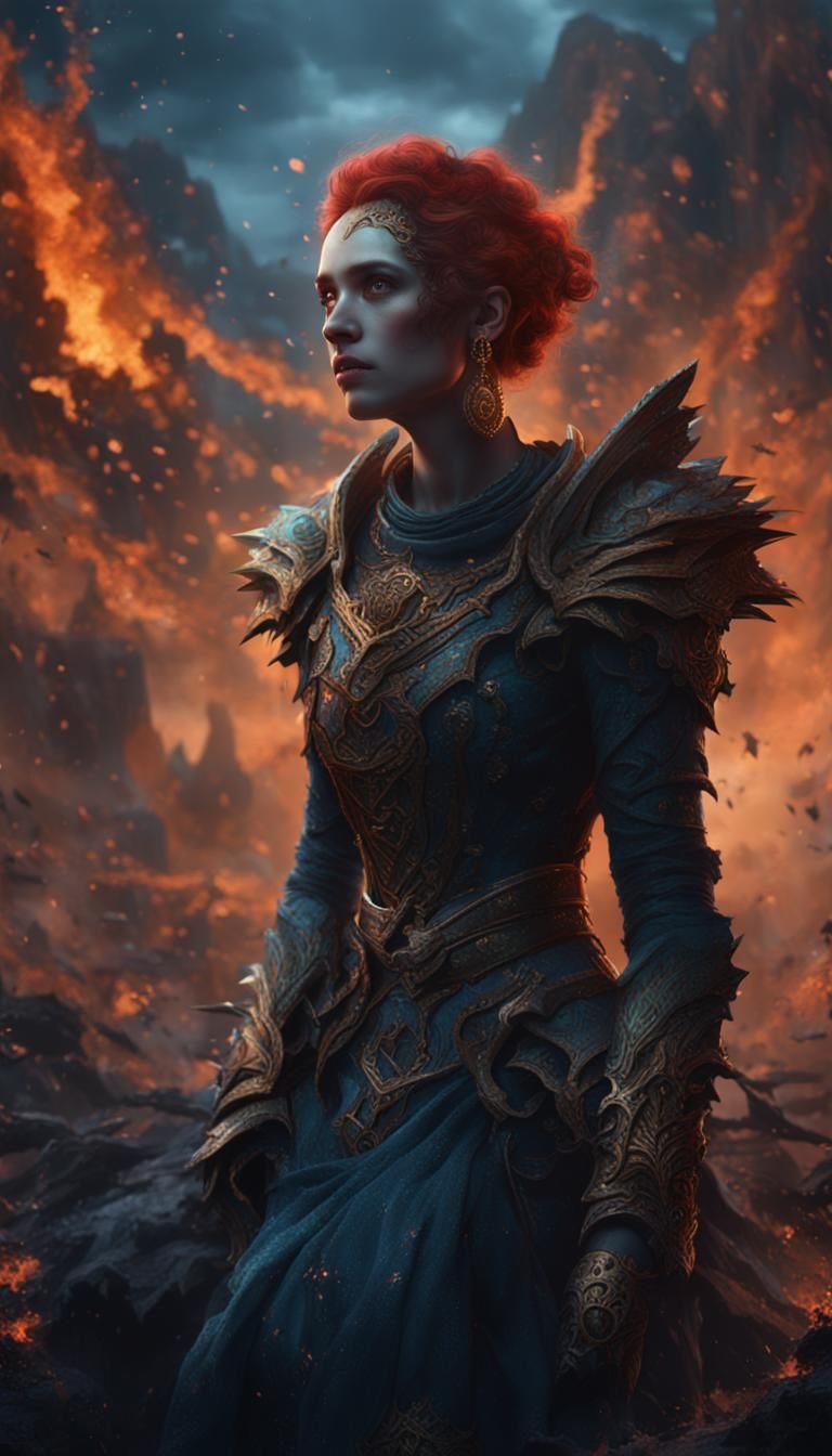 Broken Woman: Detailed Matte Painting in Deep Color