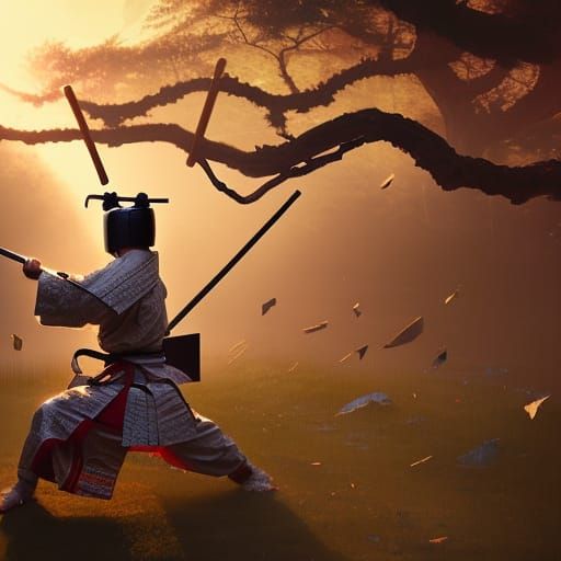 Kendo Martial Artist in Feudal Japan, Hyperdetailed Art