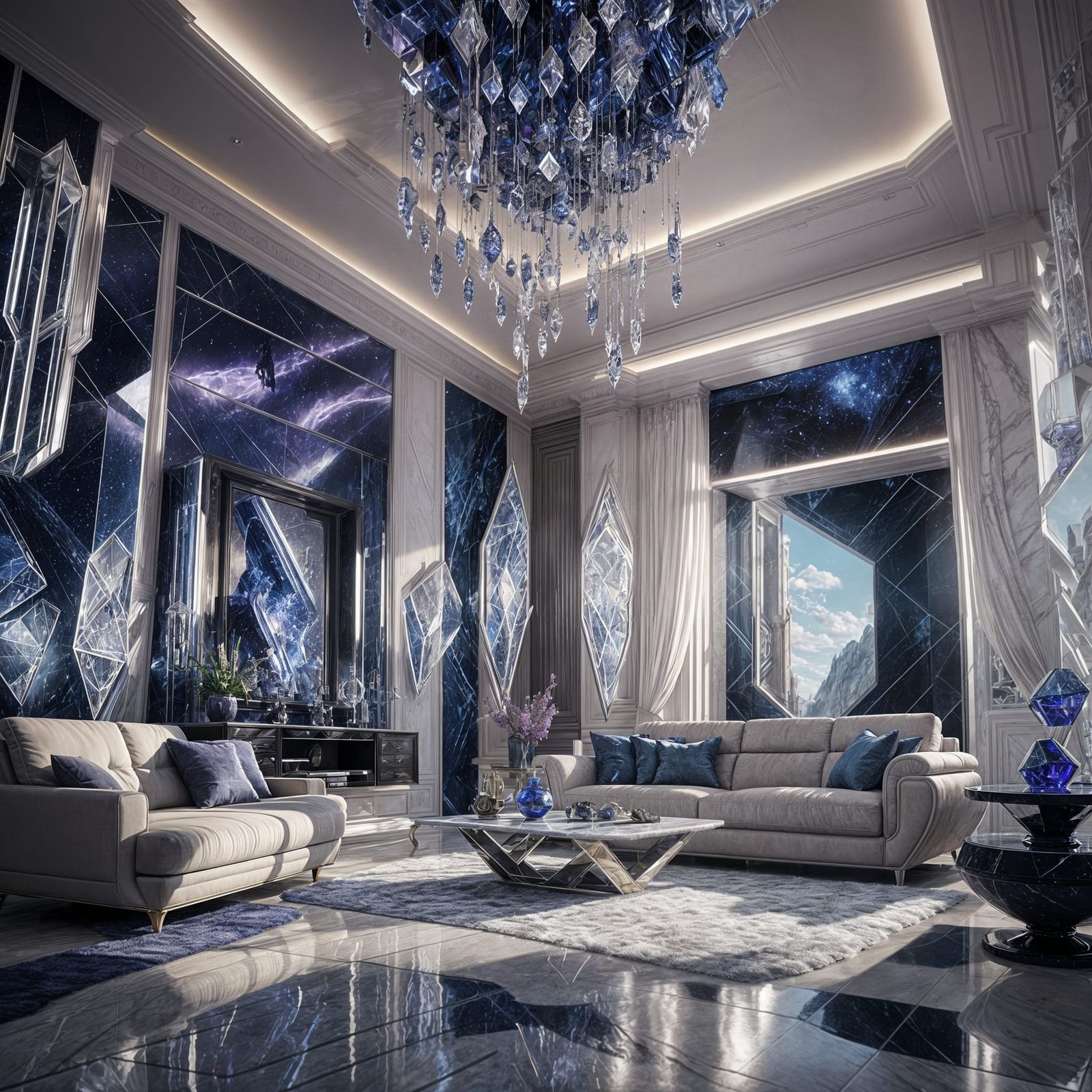 Sapphire Crystal Sci-Fi Living Room in Unreal Engine