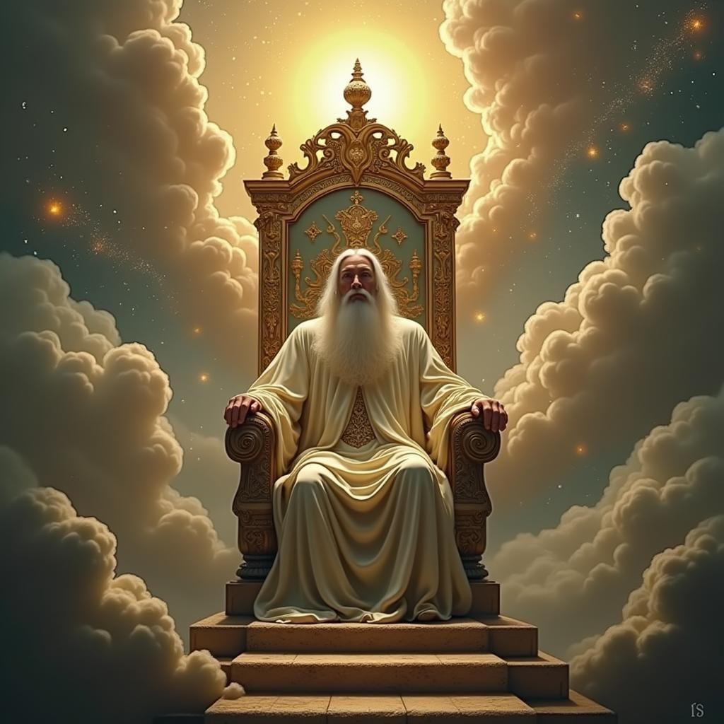 Regal God Figure in Klimt-Inspired Style