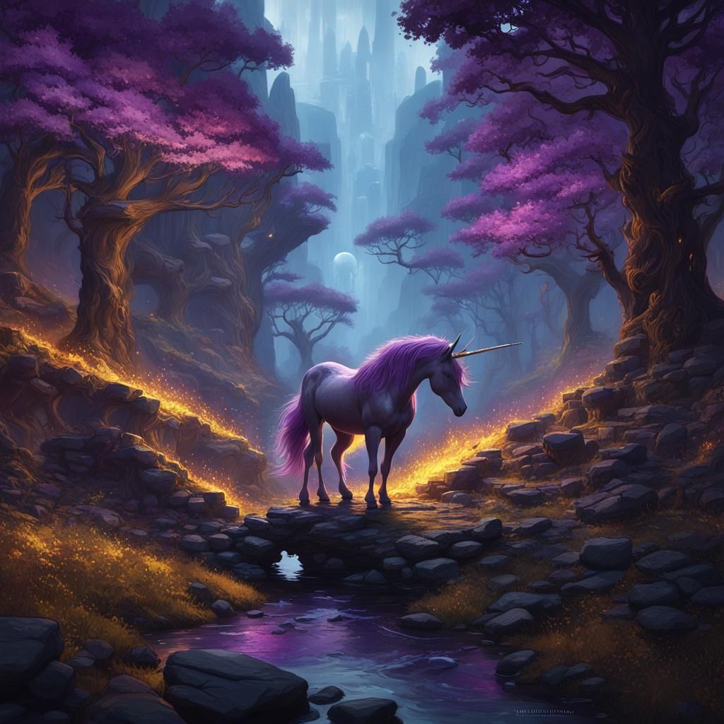 Unicorn in Dark Fantasy Style, Hyperdetailed Art
