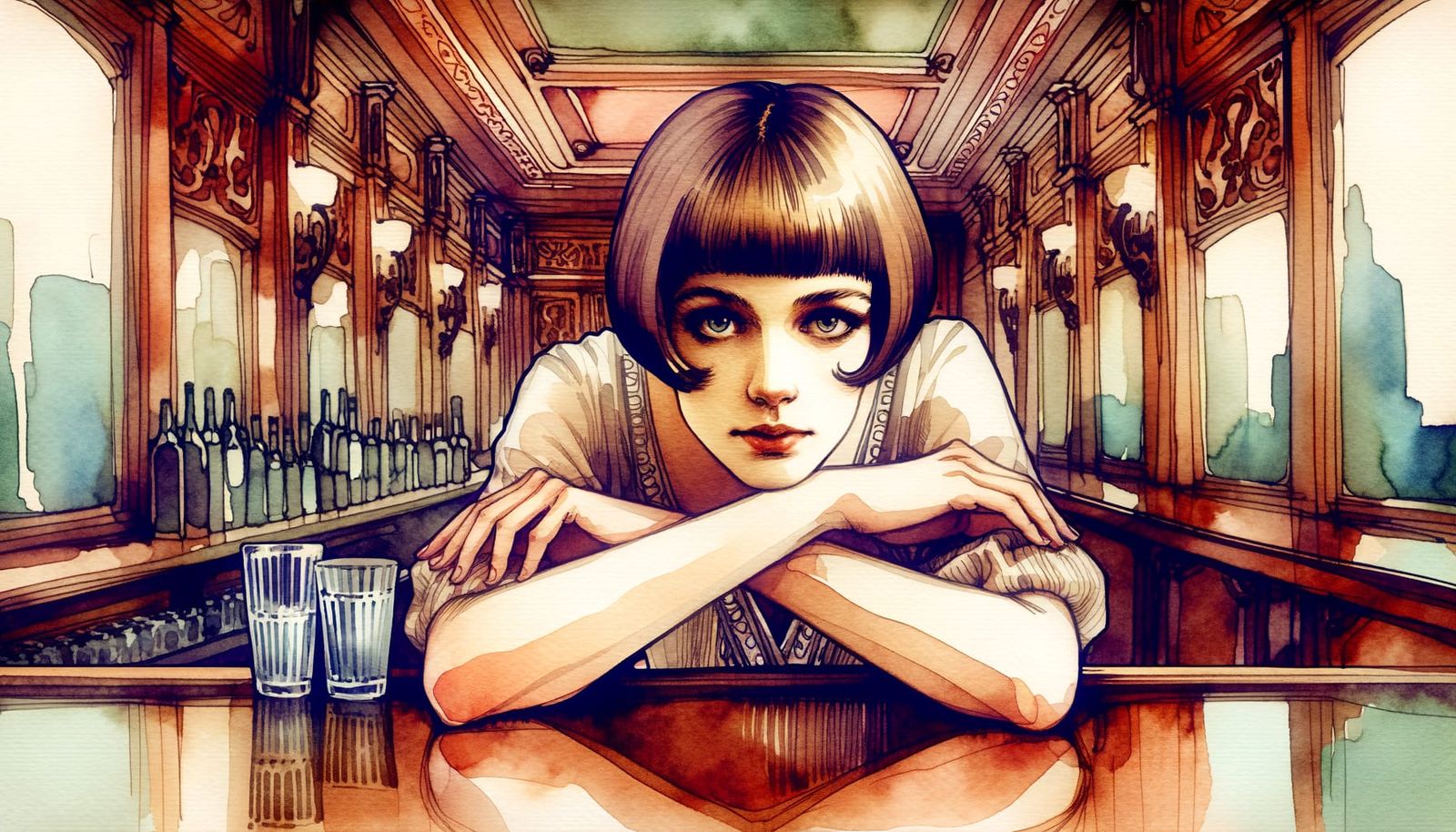 Flapper in Art Nouveau Speakeasy