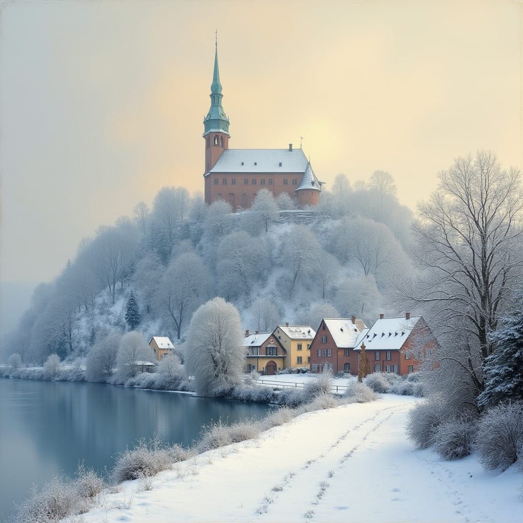 Serene Winter Church in Linz, in Impressionist Style