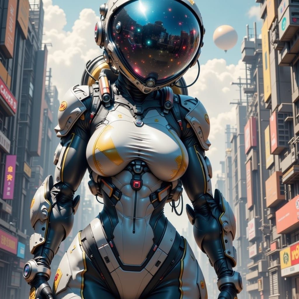 Retro-Futuristic Cyborg Astronaut Ready for Action