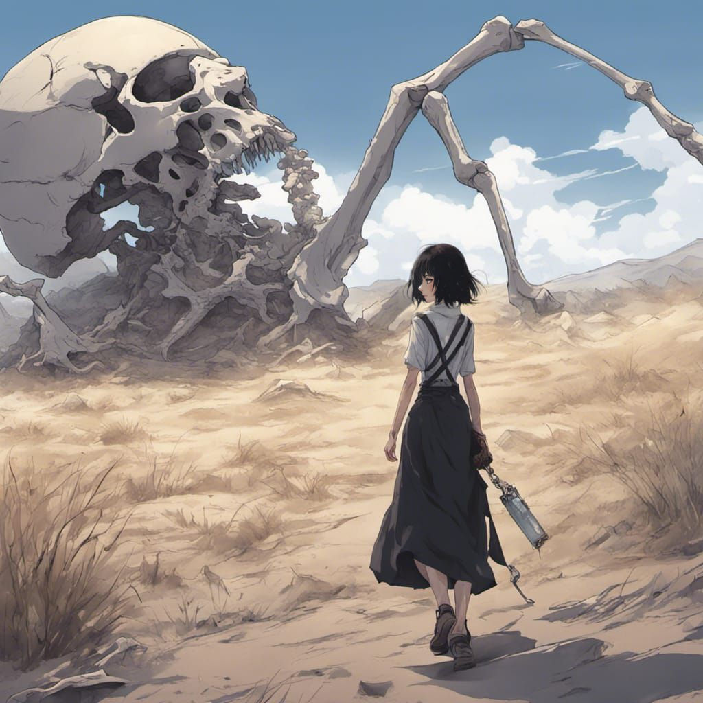 Anime Woman in Barren Wasteland
