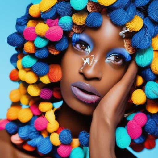 High Fashion Portrait of Woman with Neon Makeup