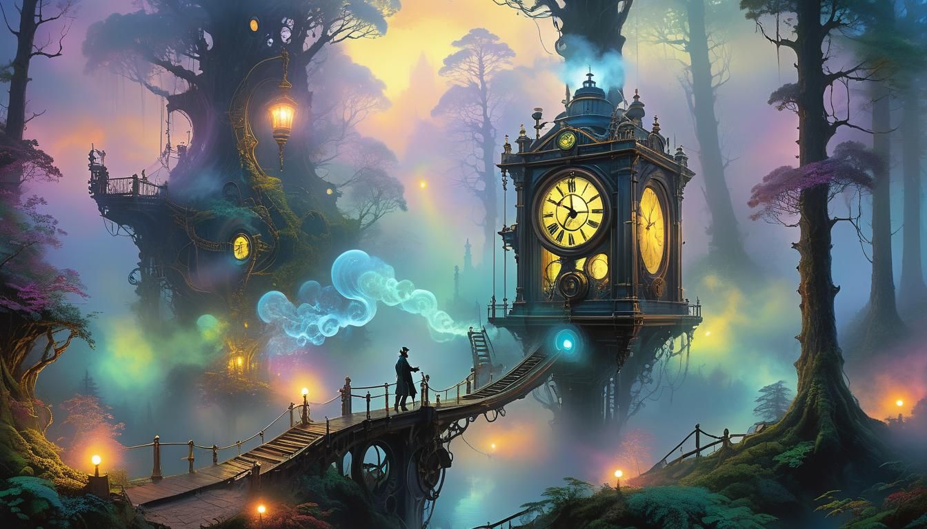 Steampunk Inventor in Ethereal Mist: Hyperdetailed Fantasy A...