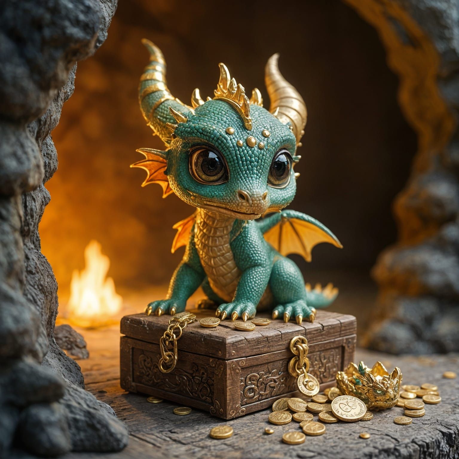 Baby Dragon Guarding Treasure: Fantasy Concept Art