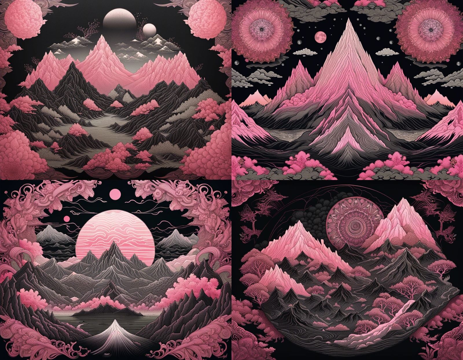 Mountain Mandala with Gothic Pink Fractal Art