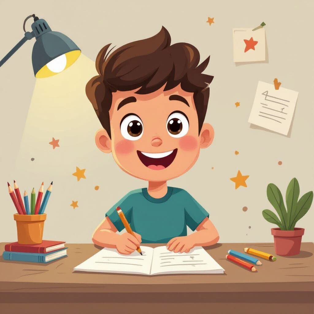 Smiling Boy in Vibrant Graphic Cartoon Style