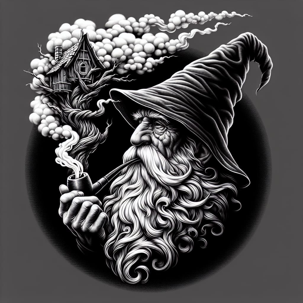 Wizard's Pipe Creates Smokey Treehouse Illustration