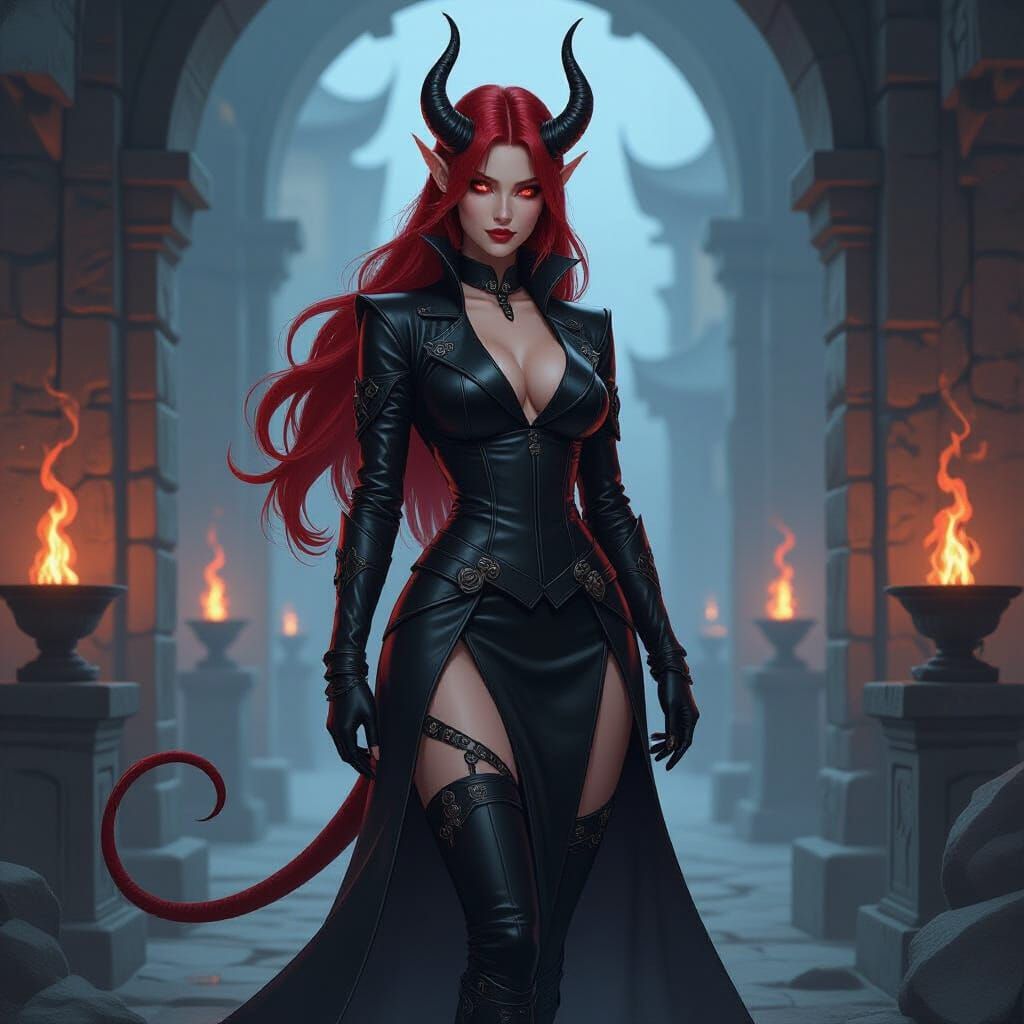 Tiefling Alchemist in Arcane Setting, Dark Fantasy Style