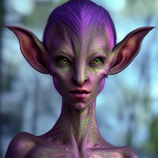 Vibrant Alien Elf in Hyperrealistic Fairycore Style