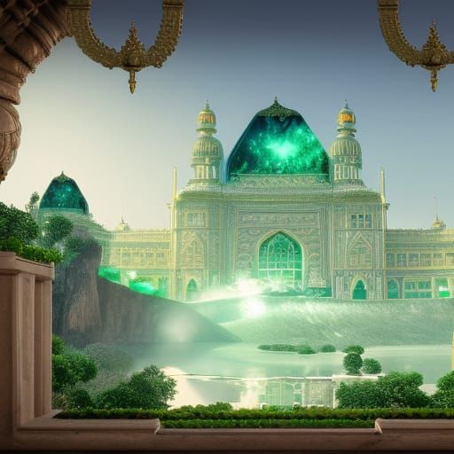 Diamond Matha Patti with Emerald in Detailed Painting