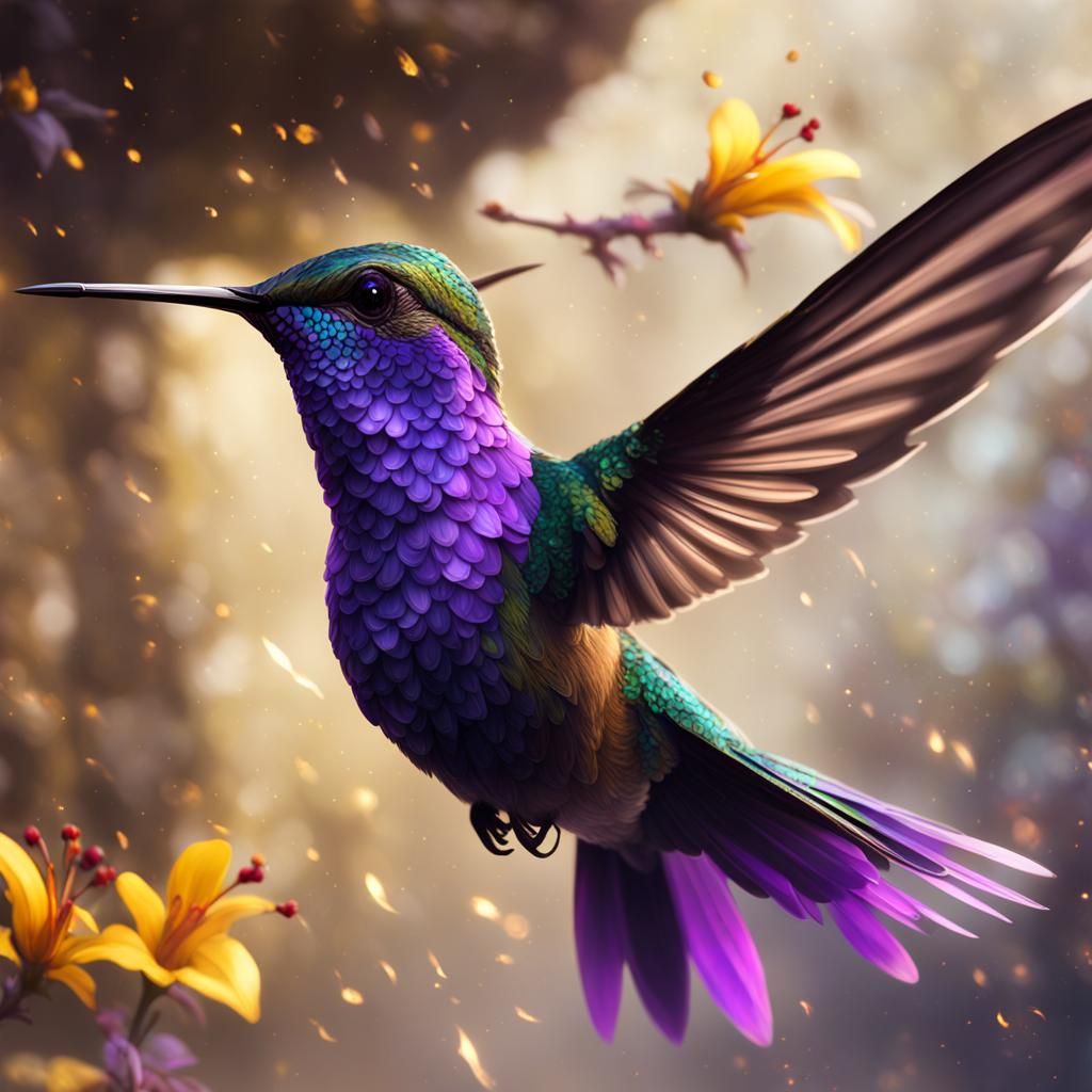 Hummingbird in Flight: Dark Fantasy Concept Art