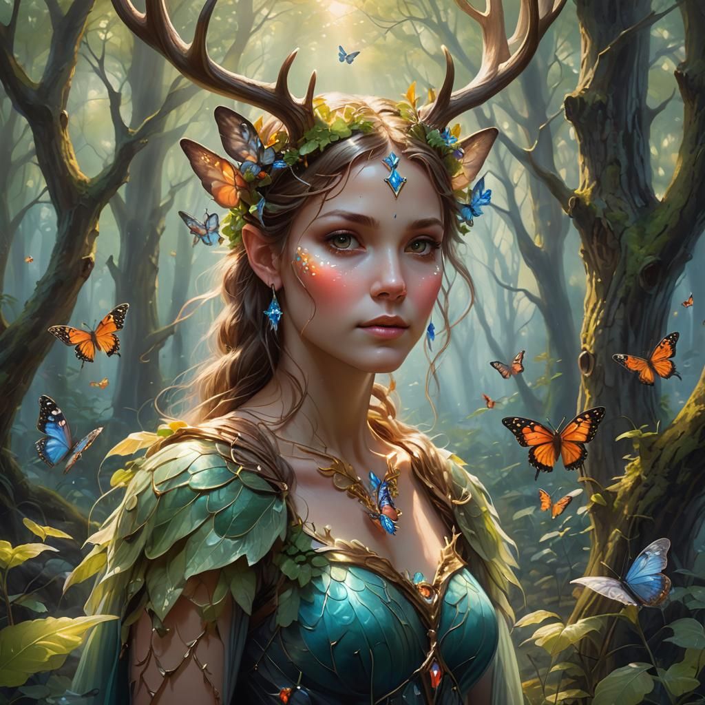 Ethereal Forest Creature in Detailed Oil Painting