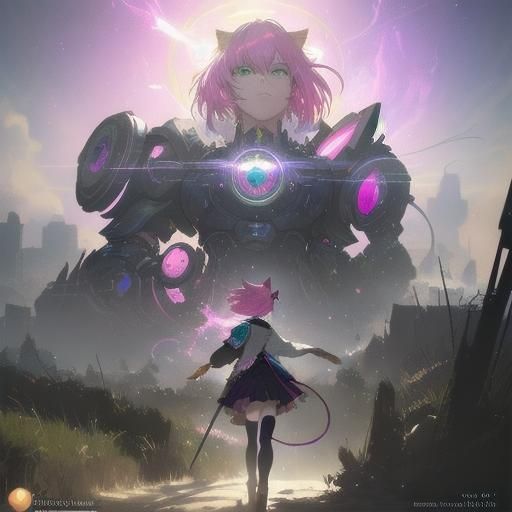 Girl with Cat Features in Detailed Digital Portrait