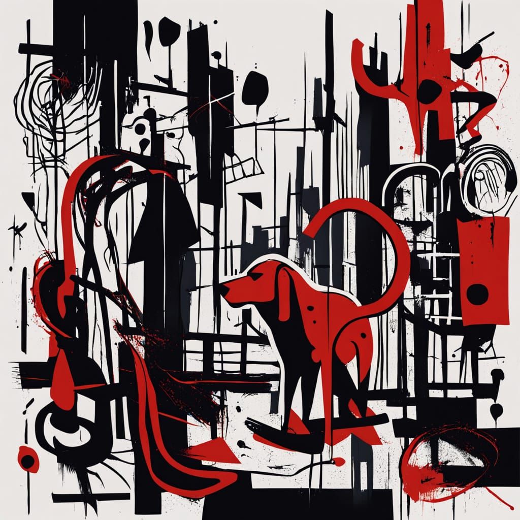 Neo-Primitivist Boy and Dog Urban Graffiti Art