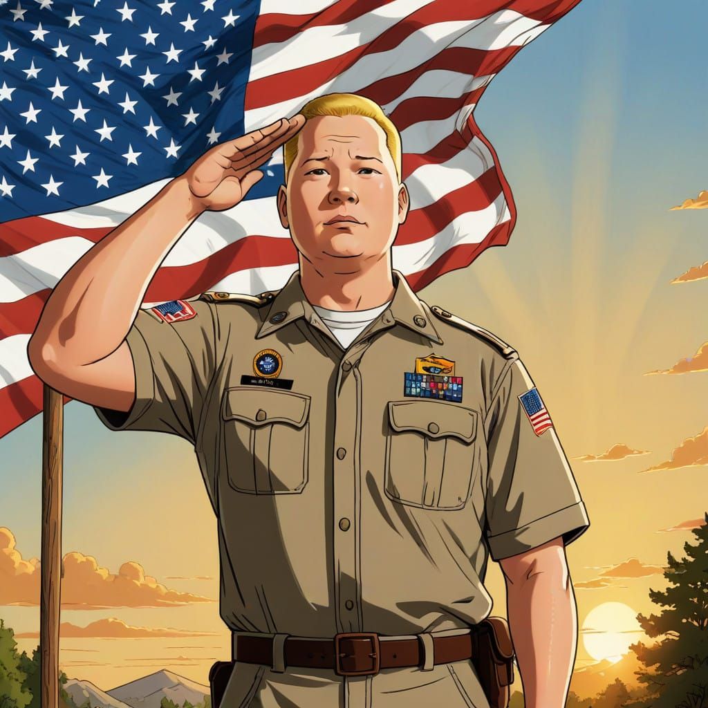 Bobby Hill Salutes the American Flag in Patriotic Cartoon St...