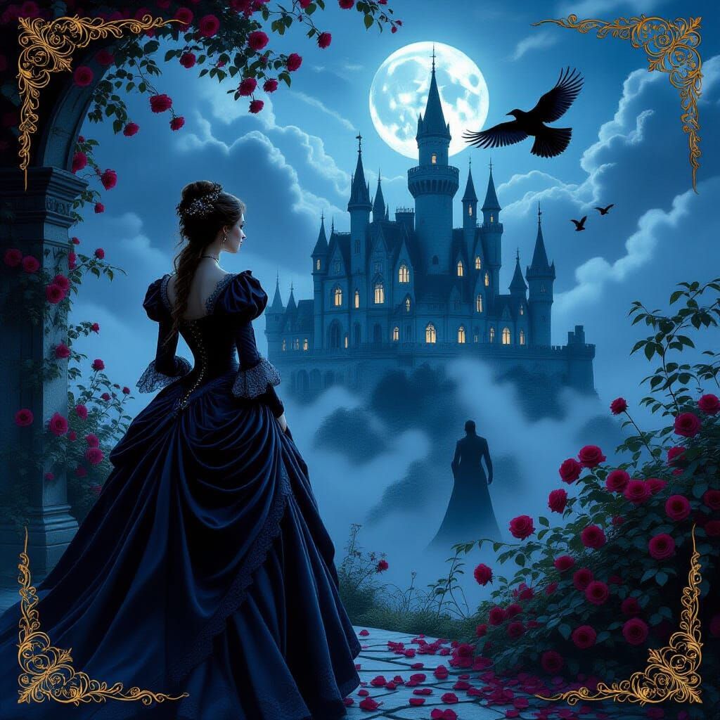 Gothic Romance Castle Under Moonlight
