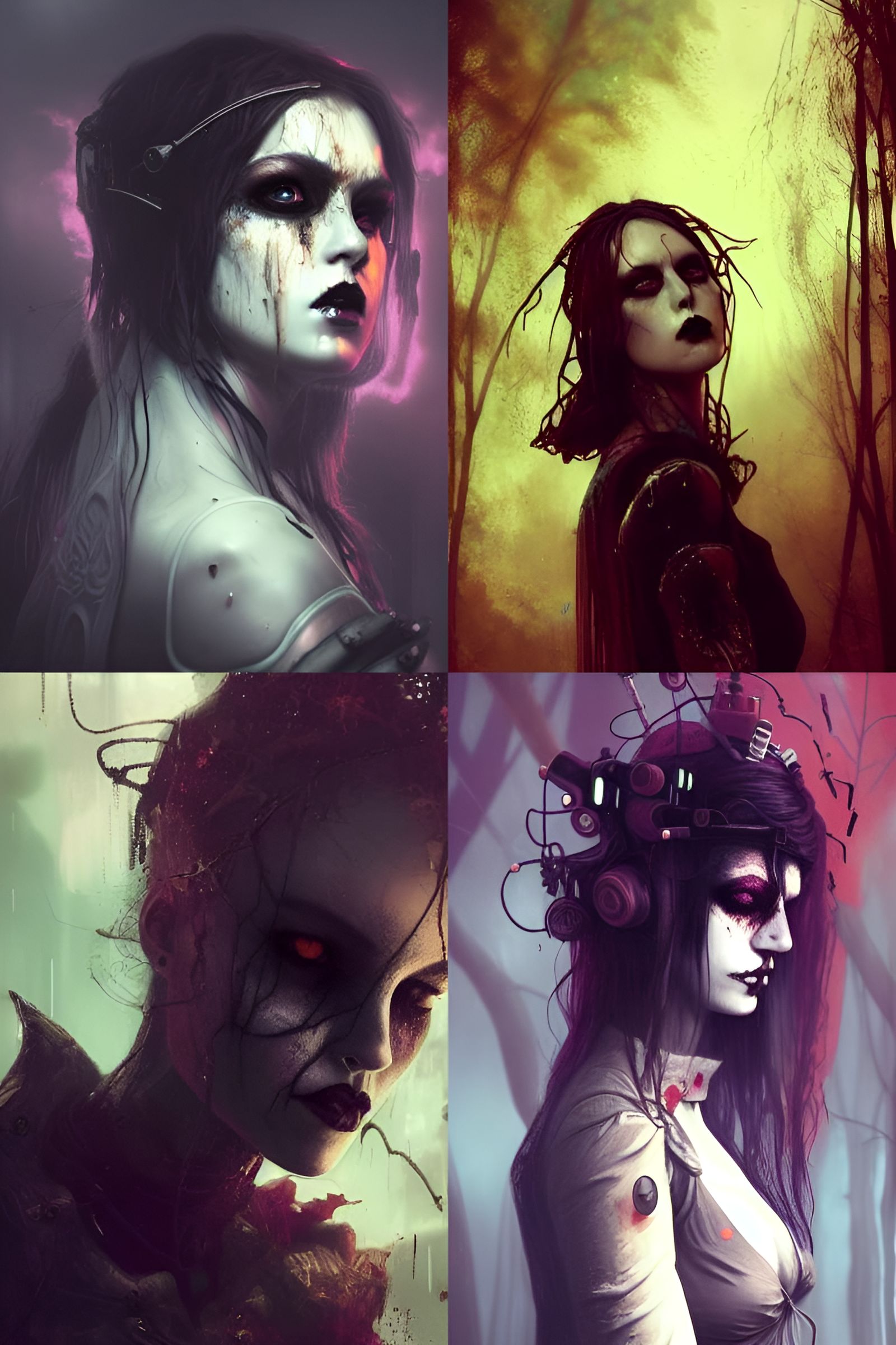 Gothic Halloween Woman Portrait in Biopunk Style