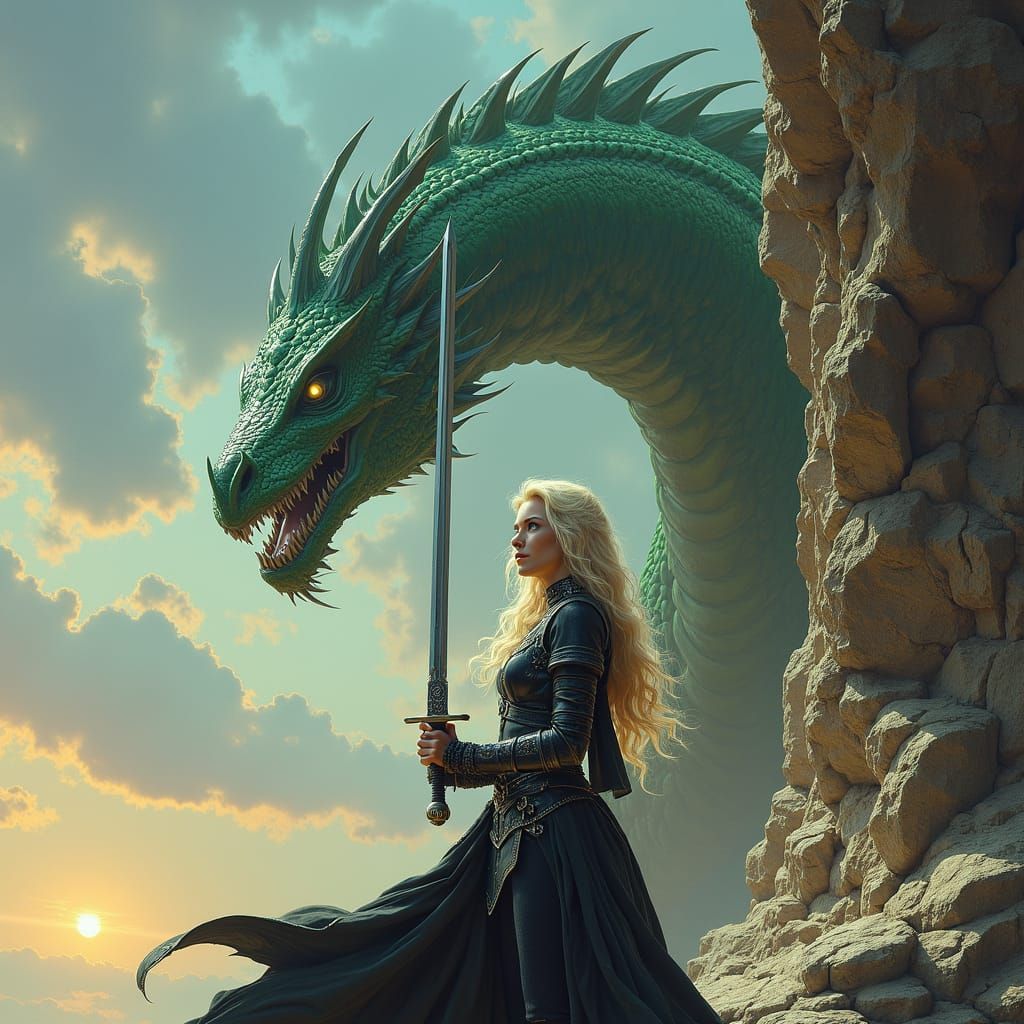 Dragon and Warrior: A Cinematic Fantasy Scene